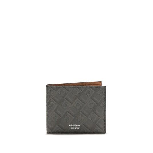 Wallet by Ferragamo for men in bos taurus calfskin leather gray, patterned & monogram presents a refined silhouette, artfully capturing the essence of the Gancini Bos Taurus Calfskin Leather Wallet design with sophisticated compact-design bifold for a refined look.