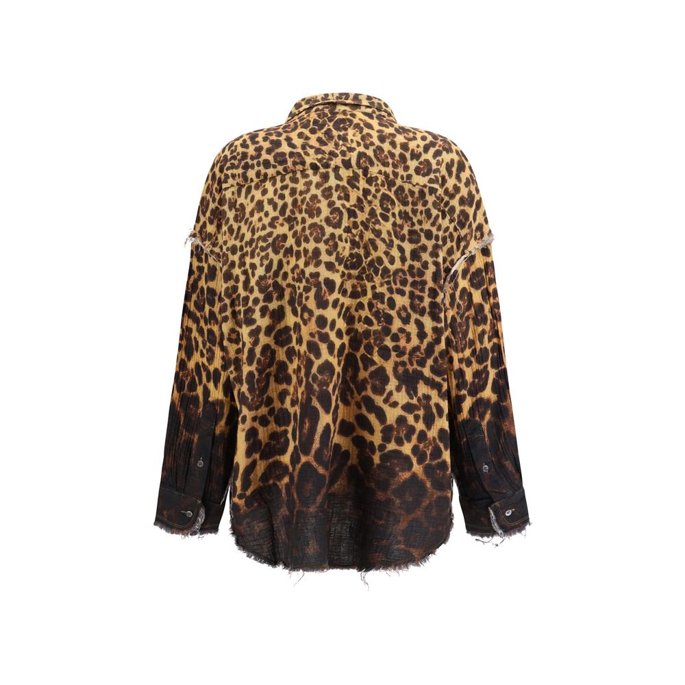 Shirt by R13 for women in denim cotton brown & patterned showcases a sharp silhouette, elegantly detailed with a sharp asymmetric neckline and sharp .