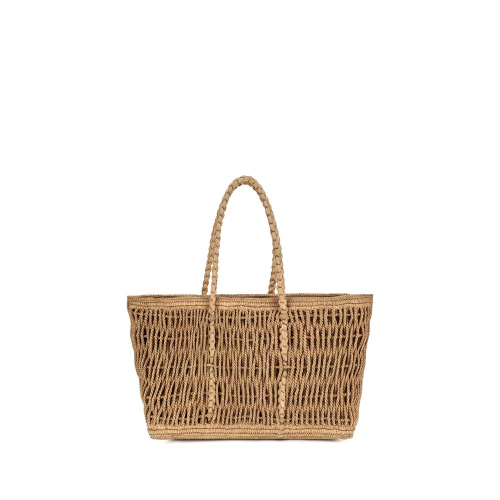 Shoulder Tote Bag by The Row for women in raffia & bos taurus calf leather beige & natural presents a versatile silhouette, showcasing a secure and versatile with versatile shoulder-strap & handle for a sophisticated look.