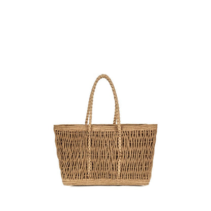 Shoulder Tote Bag by The Row for women in raffia & bos taurus calf leather beige & natural presents a versatile silhouette, showcasing a secure and versatile with versatile shoulder-strap & handle for a sophisticated look.