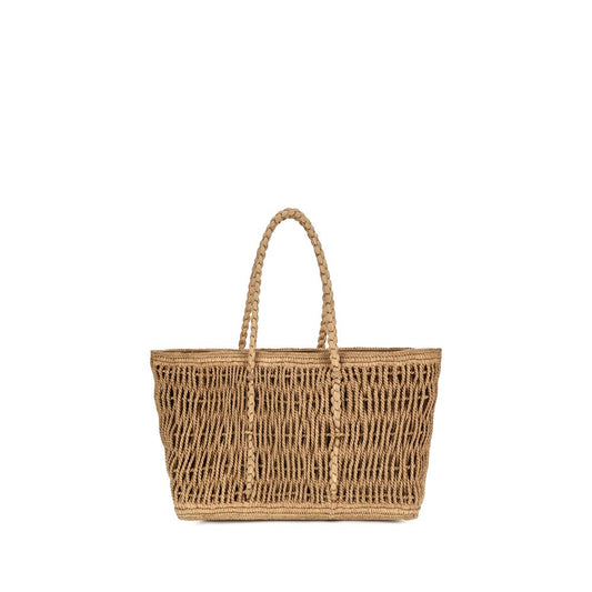 Shoulder Tote Bag by The Row for women in raffia & bos taurus calf leather beige & natural presents a versatile silhouette, showcasing a secure and versatile with versatile shoulder-strap & handle for a sophisticated look.