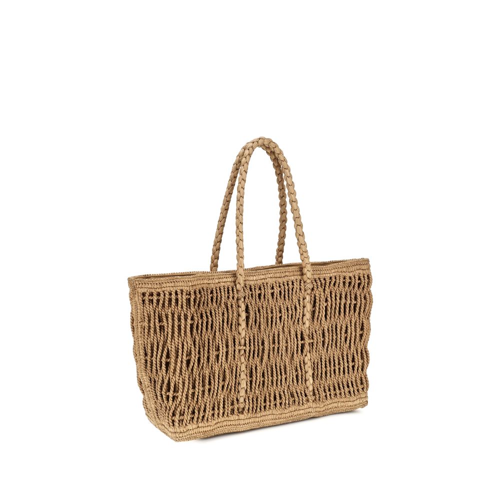 Shoulder Tote Bag by The Row for women in raffia & bos taurus calf leather beige & natural features an effortlessly chic silhouette with a secure , ample , and versatile shoulder-strap & handle for effortlessly chic everyday luxury.