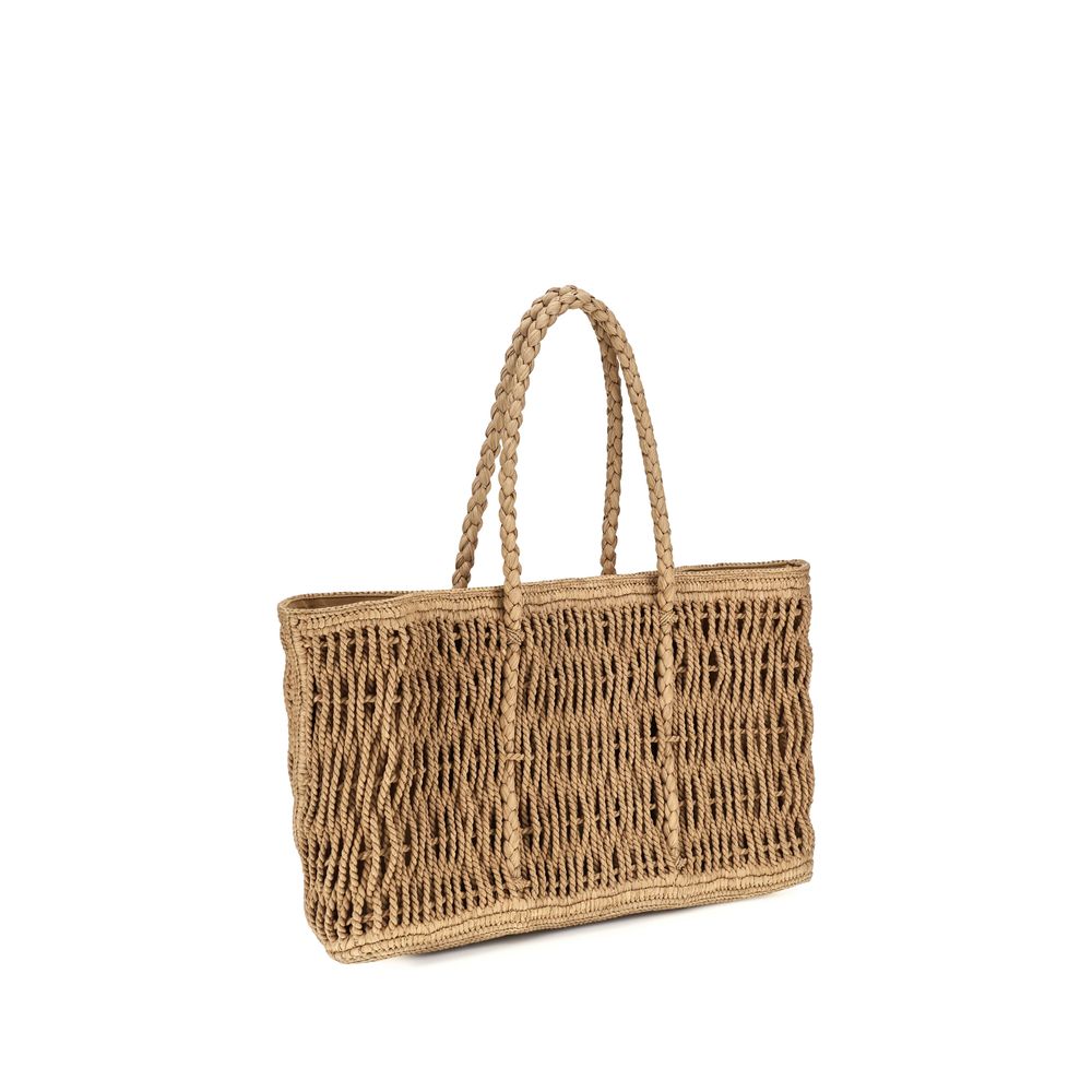 Shoulder Tote Bag by The Row for women in raffia & bos taurus calf leather beige & natural features a effortless sophistication silhouette, secured by a with ample and versatile shoulder-strap & handle for a effortless sophistication finish.