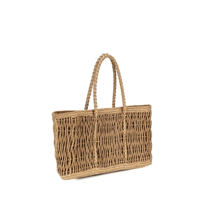 Shoulder Tote Bag by The Row for women in raffia & bos taurus calf leather beige & natural features a effortless sophistication silhouette, secured by a with ample and versatile shoulder-strap & handle for a effortless sophistication finish.