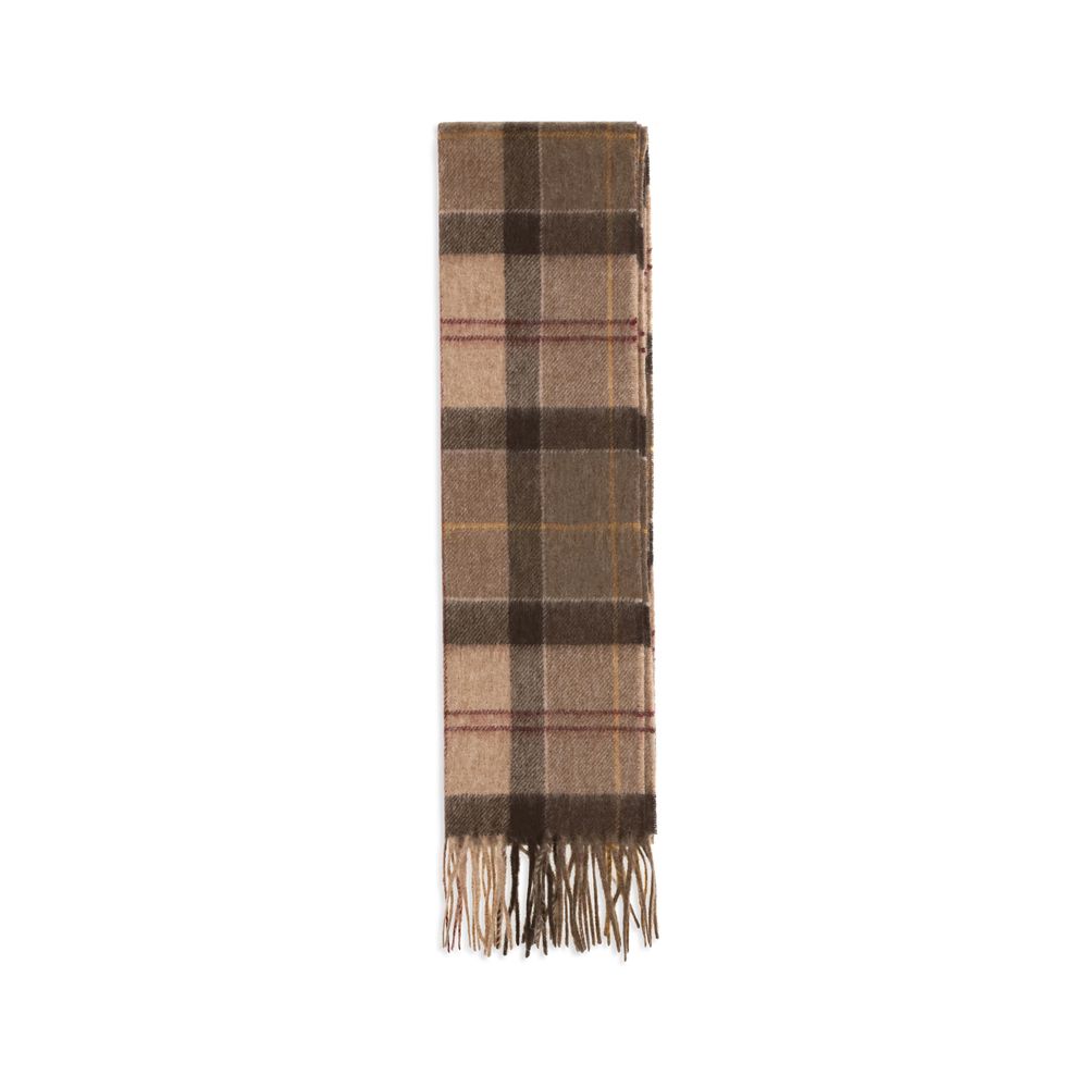 Scarf by Barbour for women in merino wool & capra leather beige, multicolor, patterned & tartan showcases a on trend silhouette, artfully capturing the on trend essence of the Merino Wool & Capra Leather Shawl Fringes Scarf design with a sophisticated finish.