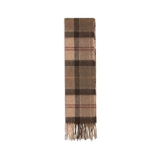 Scarf by Barbour for women in merino wool & capra leather beige, multicolor, patterned & tartan showcases a on trend silhouette, artfully capturing the on trend essence of the Merino Wool & Capra Leather Shawl Fringes Scarf design with a sophisticated finish.