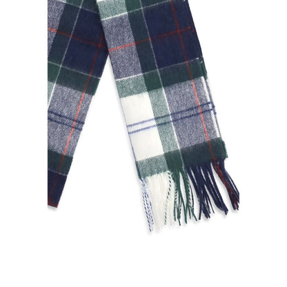 Scarf by Barbour for women in merino wool & capra leather multicolor, patterned & tartan features a snug silhouette, perfectly showcasing the elegant drape and premium finish of the Merino Wool & Capra Leather Shawl Fringes Scarf.