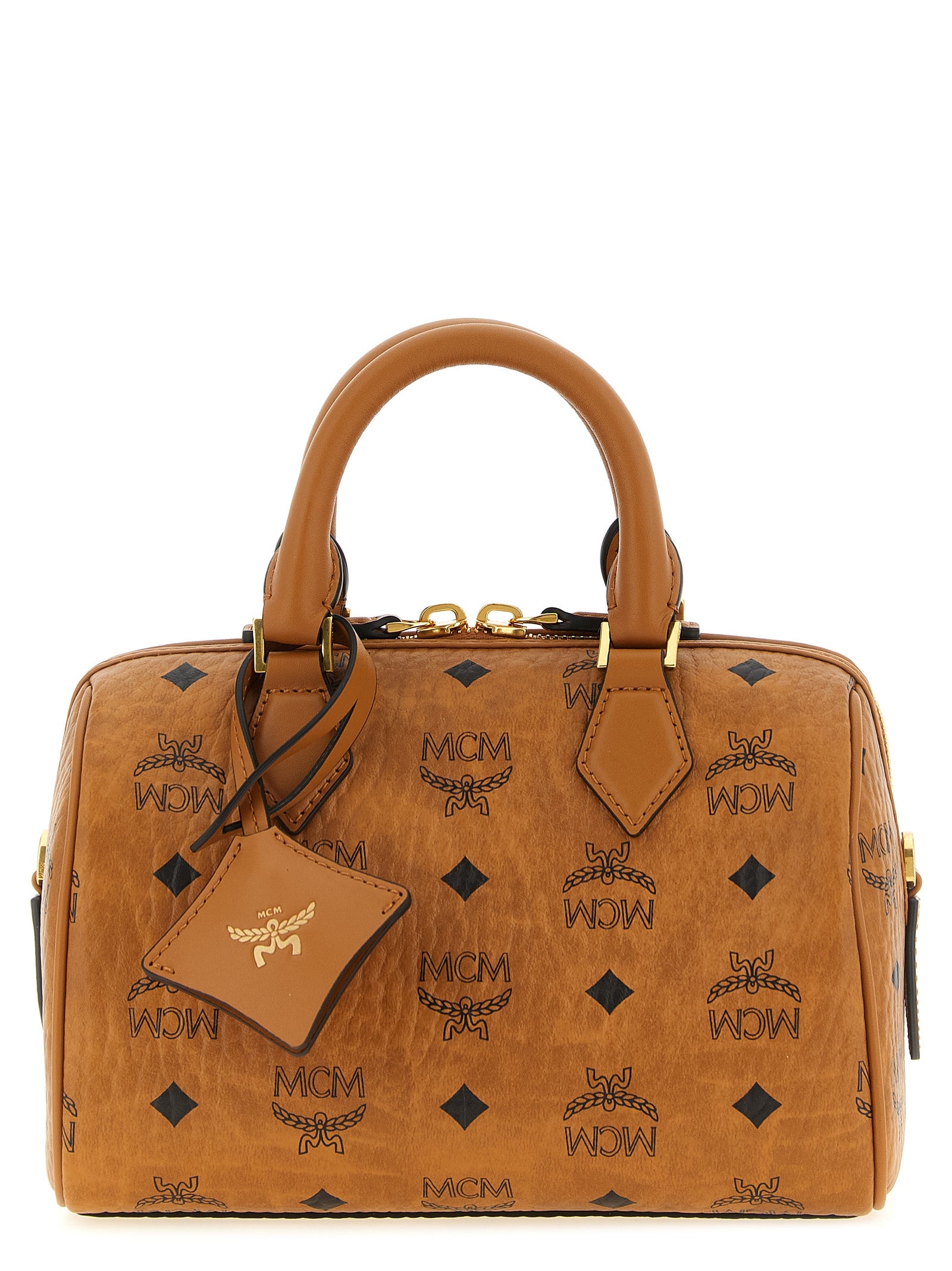 Travel Belt Pouch Handbag by MCM for women in polyester polyethylene polyurethane leather brown, gold & monogram presents a ornamental silhouette, showcasing a secure , ample , and versatile shoulder-strap, adjustable-strap, detachable-strap & handle for a ornamental finish.