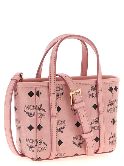 Mni Tote Bag by MCM for women in polyester polyethylene polyurethane leather gold, multicolor, natural, pink, patterned & monogram showcases a urban-chic Visetos Polyester Polyethylene Polyurethane Leather Mni Tote Bag design, featuring a secure zipper, ample built-in-compartments & cardholder, and versatile shoulder-strap, handle, adjustable-strap & detachable-strap for a urban-chic finish.
