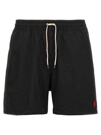 Swim Shorts by Polo Ralph Lauren for men in stretch polyester mesh black showcases a contemporary silhouette, artfully capturing the essence of the contemporary Men's Stretch Polyester Mesh Swim Shorts design for a sophisticated look.