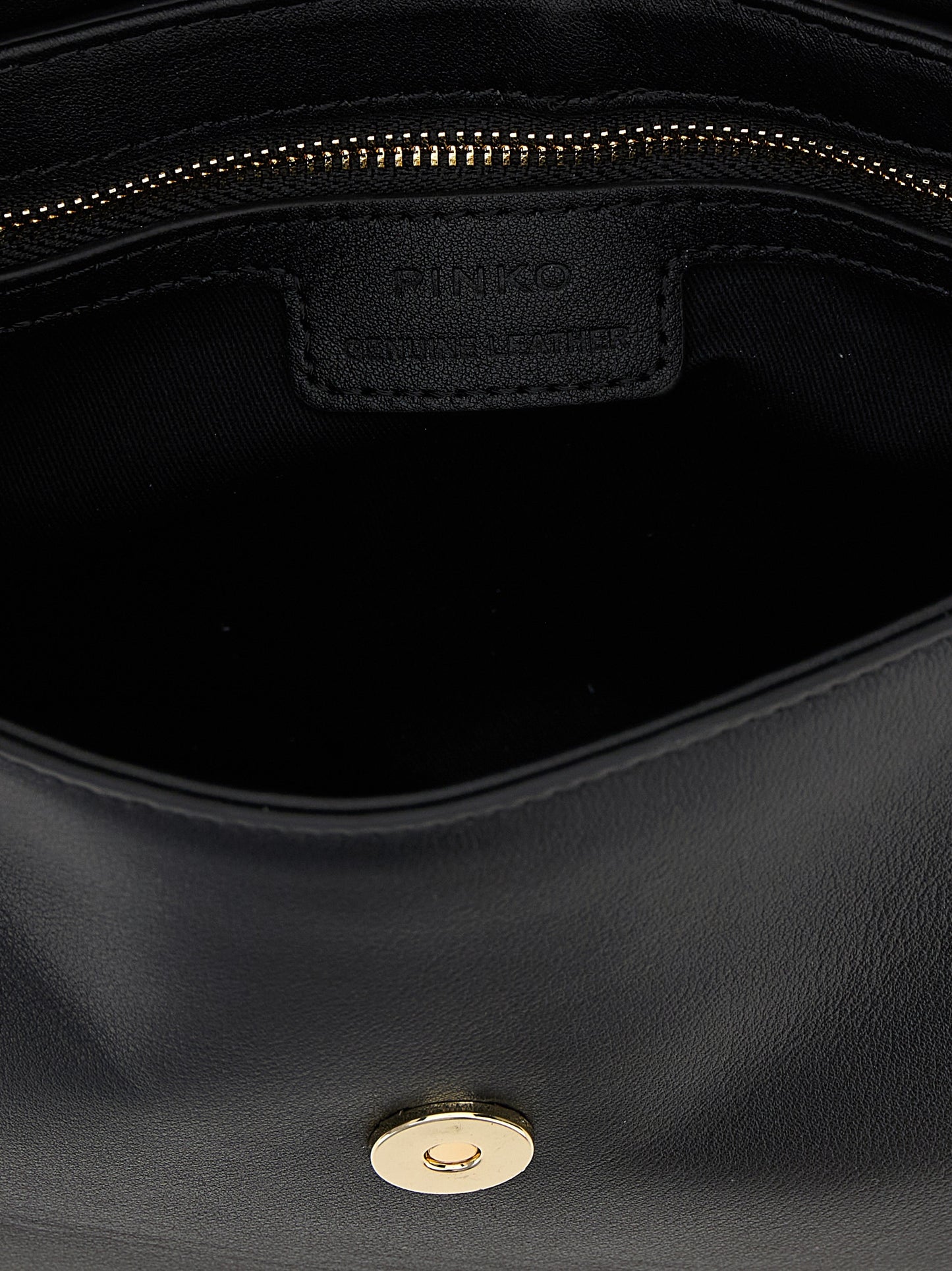 Mini Crossbody Saddle Handbag by PINKO for women in cotton & calfskin leather black, gold & silver features an multi-faceted design with a secure flap & magnetic, ample , and versatile crossbody-strap, shoulder-strap & adjustable-strap for a multi-faceted finish.