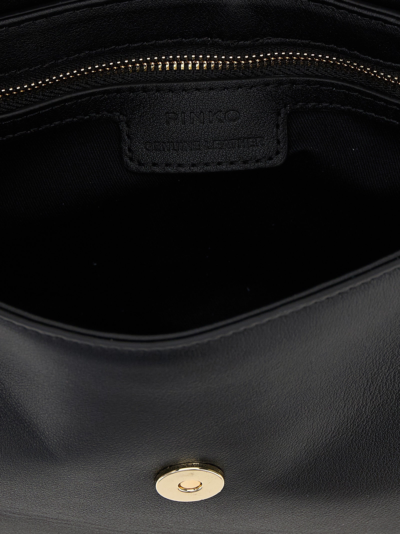 Mini Crossbody Saddle Handbag by PINKO for women in cotton & calfskin leather black, gold & silver features an multi-faceted design with a secure flap & magnetic, ample , and versatile crossbody-strap, shoulder-strap & adjustable-strap for a multi-faceted finish.