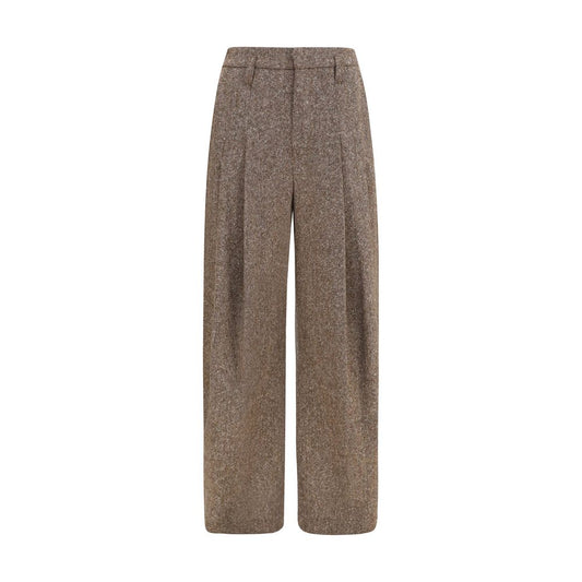 Palazzo Pants by Brunello Cucinelli for women in virgin wool merino wool cupro & polyamide brown & signature presents a tailored silhouette, showcasing a tailored regular-fit & wide and long cut with a refined for a truly tailored aesthetic.