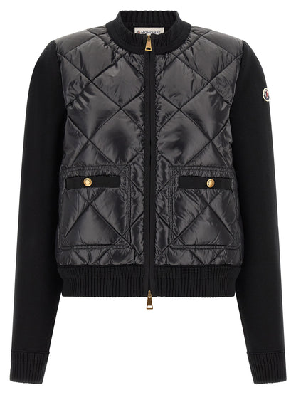 Cardigan by Moncler for women in plush nylon & cotton black & gold features an crisp silhouette, showcasing a sophisticated and detail for a truly crisp finish.