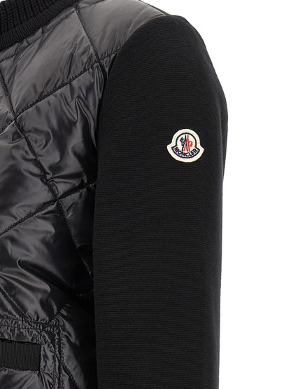 Cardigan by Moncler for women in plush nylon & cotton black & gold features an impeccable silhouette, showcasing a sophisticated and detail for a truly impeccable finish.