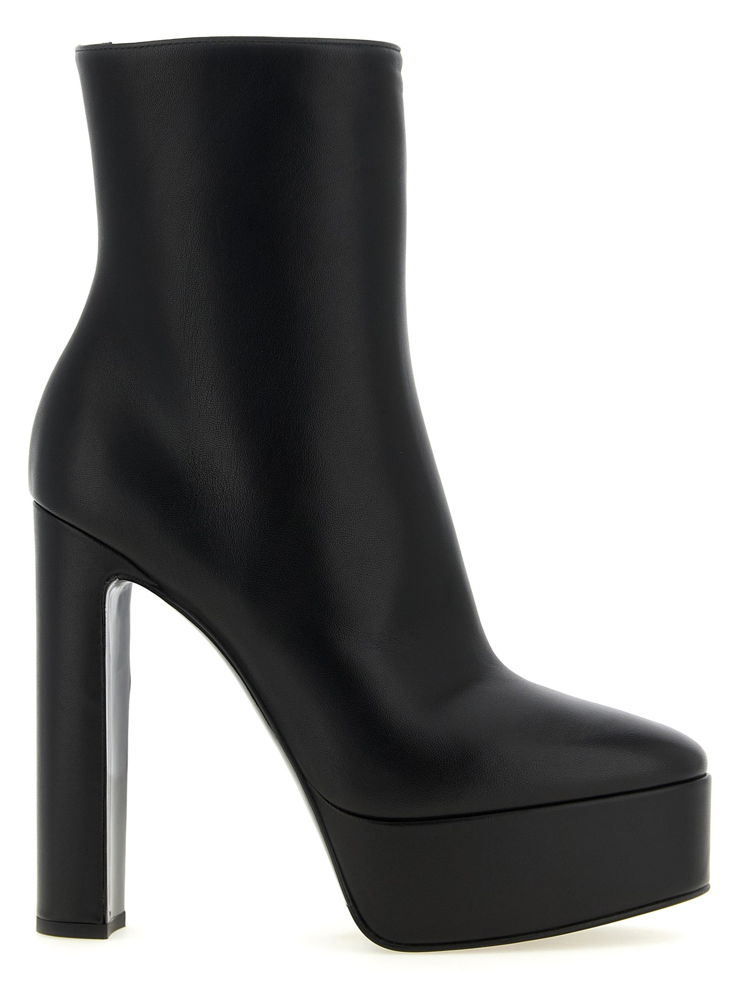 Platform Ankle Boots by LE SILLA for women in lamb leather black features an effortless chic silhouette from the Women's Lamb Leather Platform Ankle Boots collection, showcasing a effortless chic platform and refined almond toe style for an effortless chic look.