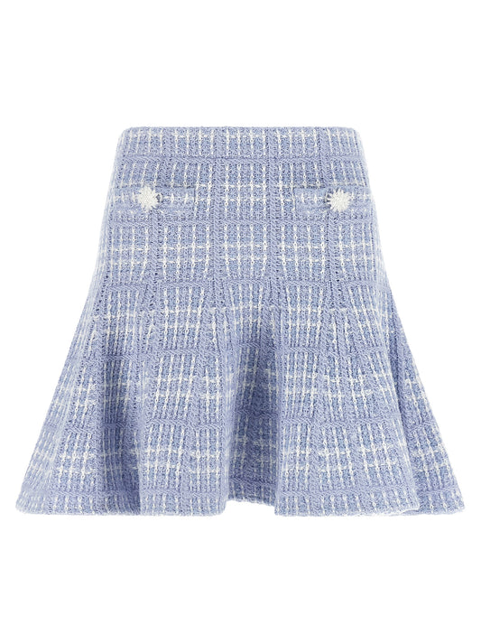 Skirt by Self-Portrait for women in polyamide polyester & cotton blue & white features a sublime silhouette, showcasing the sublime design of the Women's Flared High Rise Polyamide Polyester & Cotton Mini Long Skirt in a sophisticated mini long.