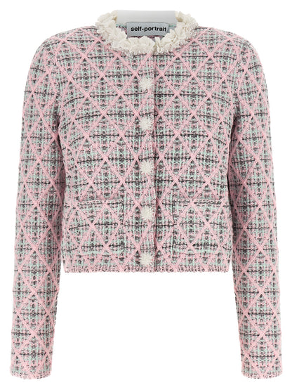 Cardigan by Self-Portrait for women in polyester cotton & alpaca wool mint-green, multicolor, pink, patterned & floral features an impeccable silhouette, showcasing a sophisticated and detail for a truly impeccable finish.