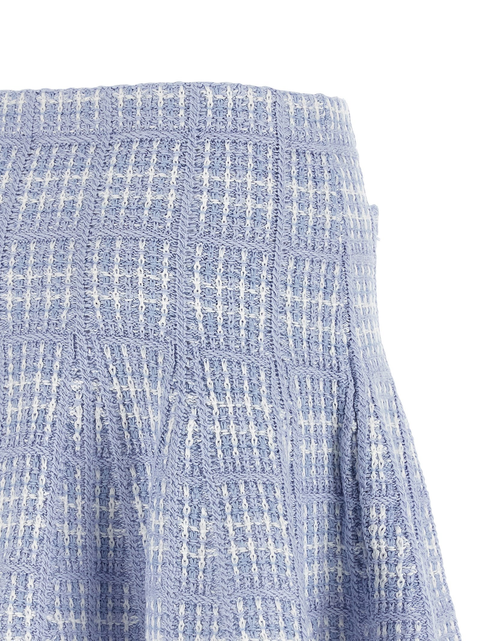 Skirt by Self-Portrait for women in polyamide polyester & cotton blue & white features a contoured silhouette from the Women's Flared High Rise Polyamide Polyester & Cotton Mini Long Skirt collection, characterized by its contoured mini long for a contoured finish.