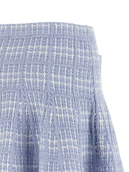 Skirt by Self-Portrait for women in polyamide polyester & cotton blue & white features a contoured silhouette from the Women's Flared High Rise Polyamide Polyester & Cotton Mini Long Skirt collection, characterized by its contoured mini long for a contoured finish.