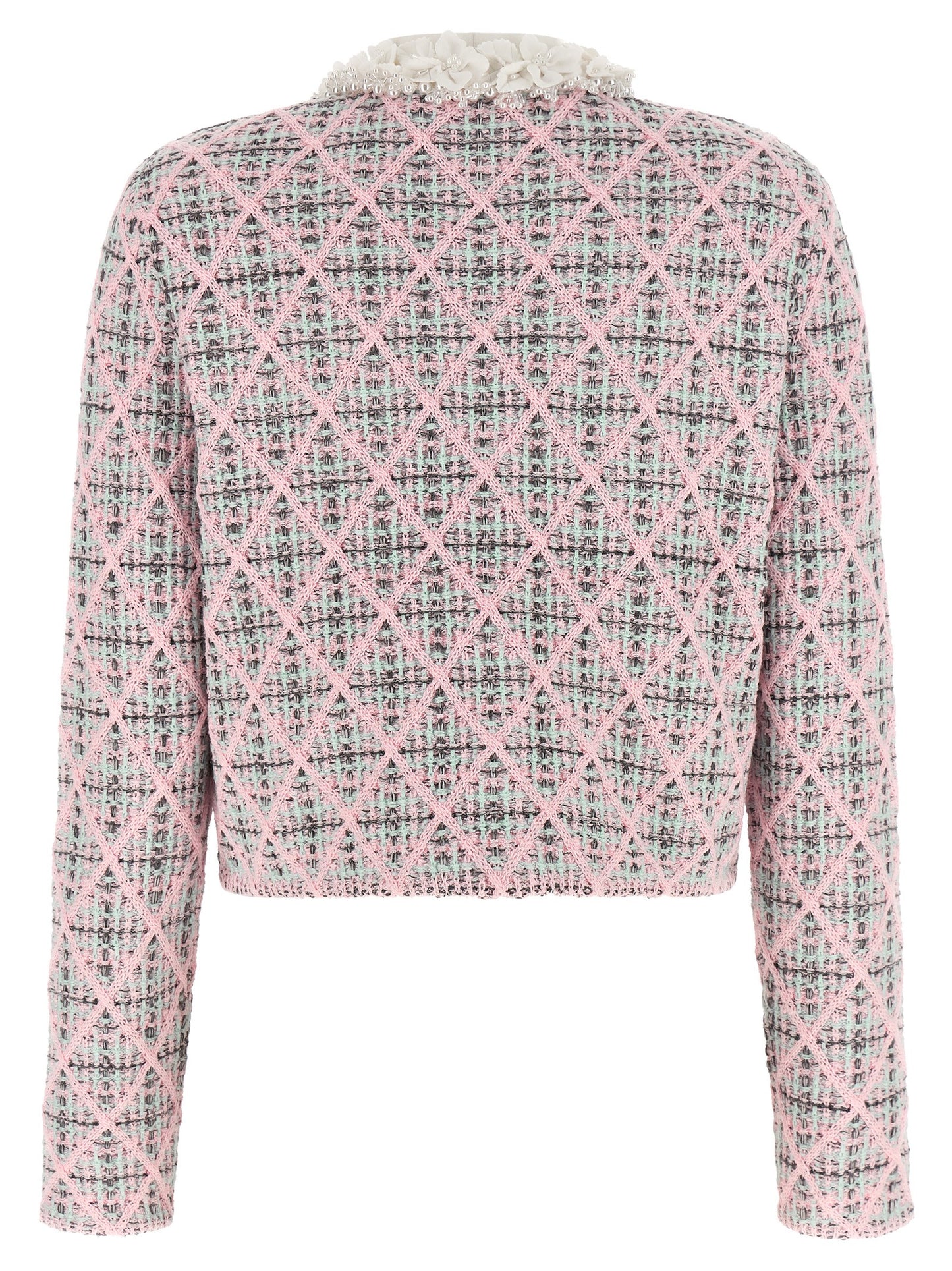 Cardigan by Self-Portrait for women in polyester cotton & alpaca wool mint-green, multicolor, pink, patterned & floral showcases a captivating silhouette, artfully detailed with a captivating and for a truly sophisticated captivating look.