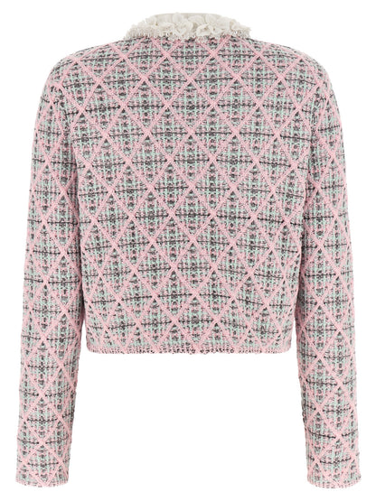 Cardigan by Self-Portrait for women in polyester cotton & alpaca wool mint-green, multicolor, pink, patterned & floral showcases a captivating silhouette, artfully detailed with a captivating and for a truly sophisticated captivating look.