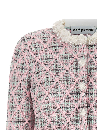 Cardigan by Self-Portrait for women in polyester cotton & alpaca wool mint-green, multicolor, pink, patterned & floral features a nuanced silhouette with a refined and nuanced detailing for a sophisticated look.