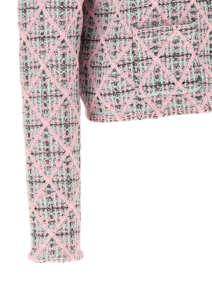 Cardigan by Self-Portrait for women in polyester cotton & alpaca wool mint-green, multicolor, pink, patterned & floral showcases a luxurious silhouette, meticulously detailed with a sophisticated and for a refined finish.