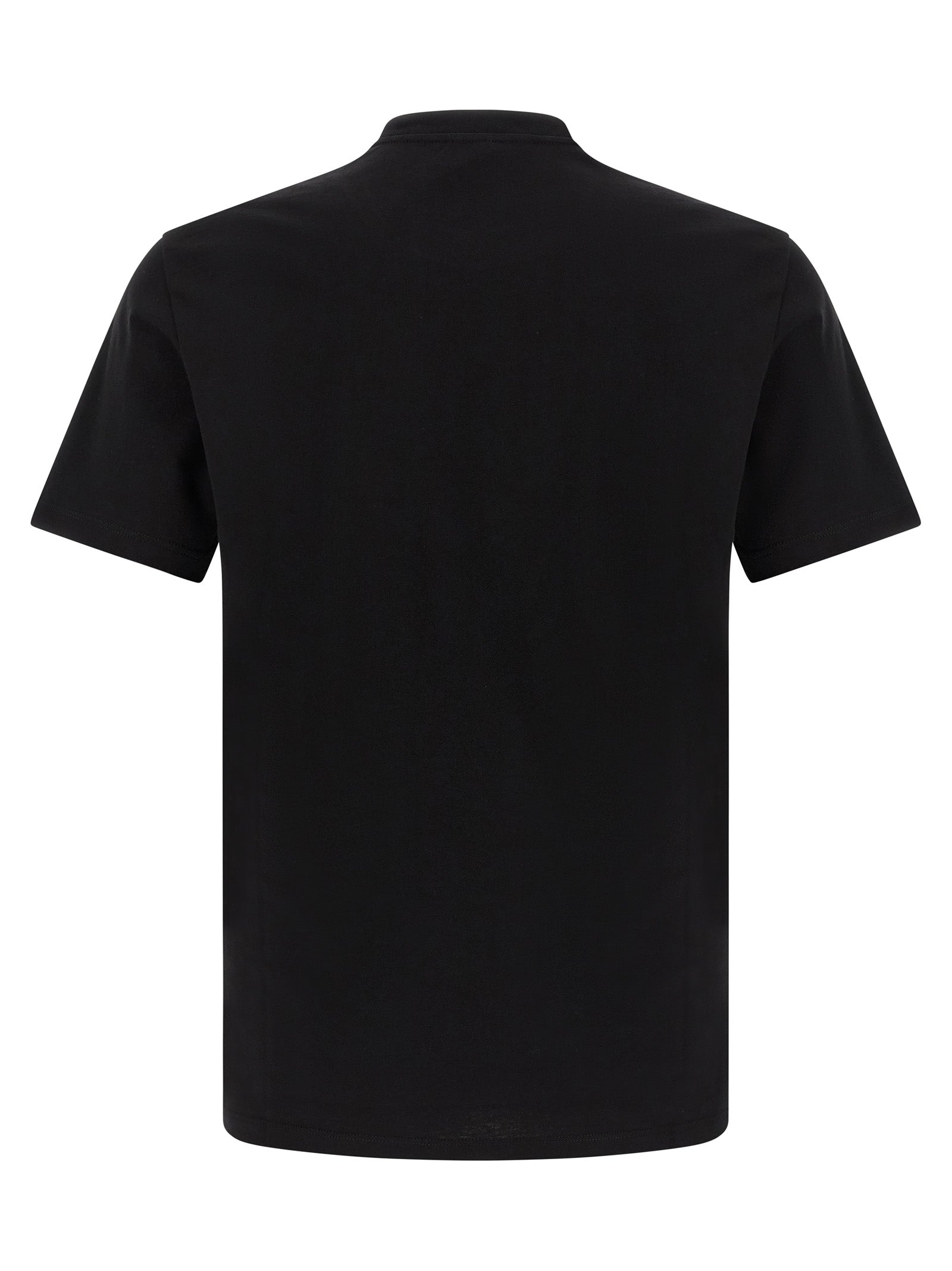 T-Shirt by Versace for men in cotton black, gold & print showcases a fashionable silhouette, elegantly detailed with a fashionable and round neckline for a sophisticated, high-fashion look.