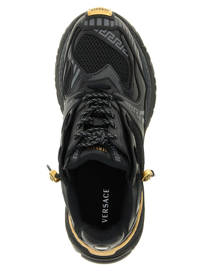 Athletic Sneakers Versace men calfskin leather black, gold & multicolor featuring a avant-garde Medusa Men's Chunky Calfskin Leather Athletic Sneakers design with a avant-garde chunky style for a refined finish.