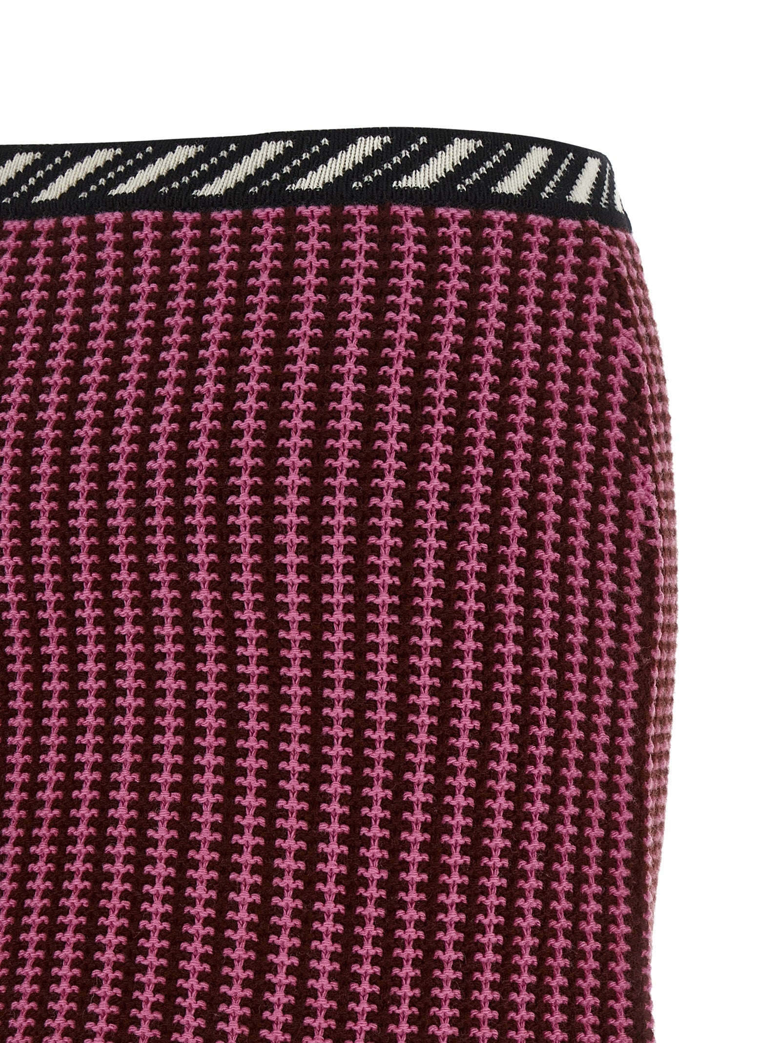Skirt by Versace for women in virgin wool black, burgundy, cream, gold, multicolor, pink, patterned, signature & striped features a captivating silhouette, showcasing the captivating Crochet Medusa Women's Virgin Wool Mini Long Skirt design with a sophisticated mini long for a captivating look.