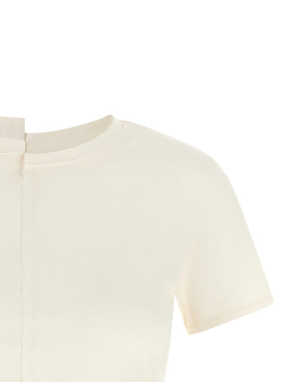 Activewear T-Shirt by Y-3 for women in cotton white features a versatile silhouette, showcasing a versatile split neckline and detailed with high-performance for a premium look.