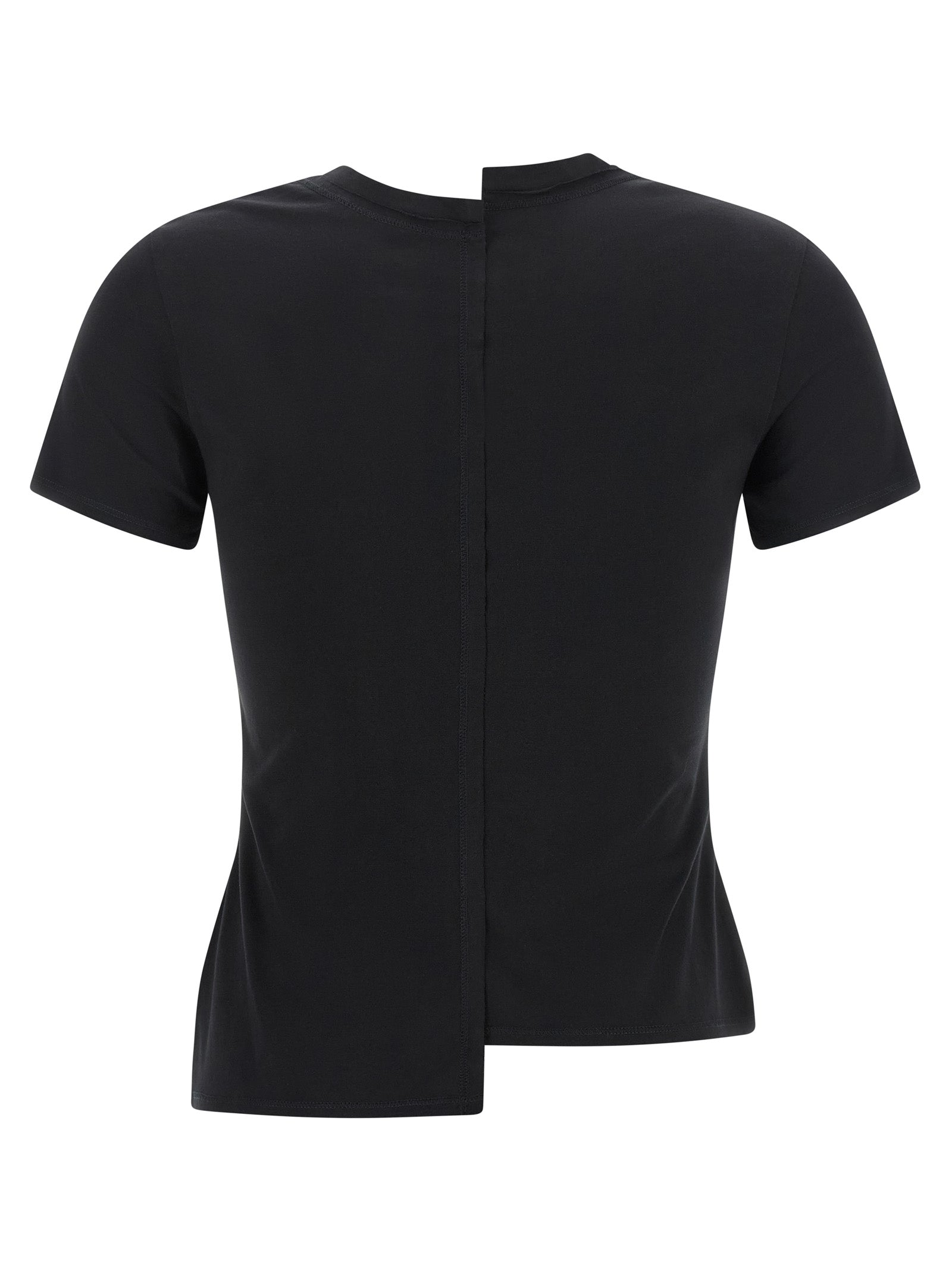 T-Shirt by Y-3 for women in cotton black showcases a dramatic silhouette, elegantly detailed with a dramatic crew split neckline and for a truly dramatic finish.