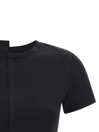 T-Shirt by Y-3 for women in cotton black showcases a unassuming silhouette, artfully detailed with a refined crew split neckline and unassuming for a sophisticated, contemporary look.