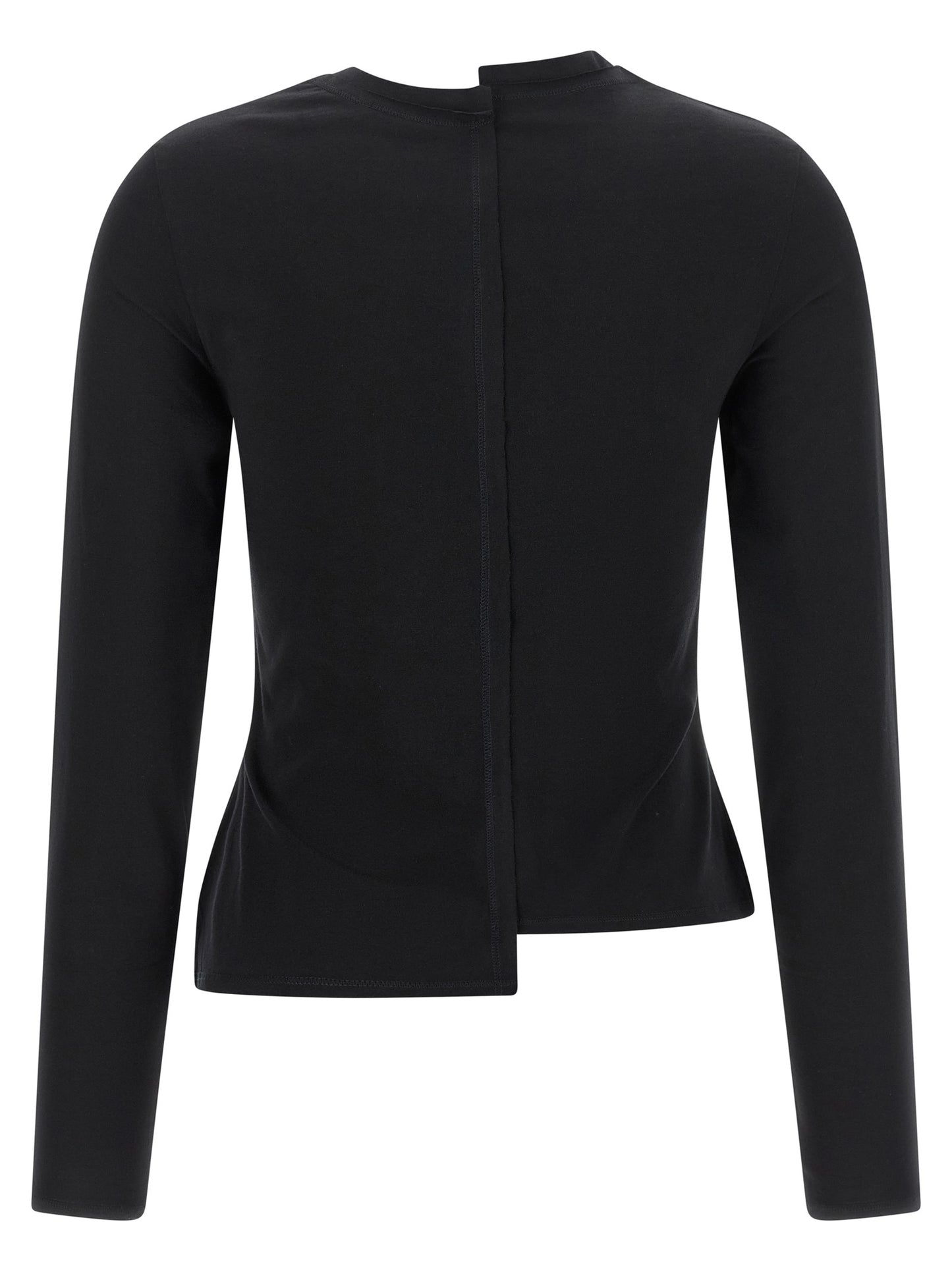T-Shirt by Y-3 for women in cotton black showcases a dramatic silhouette, elegantly detailed with a dramatic split neckline and for a truly dramatic finish.