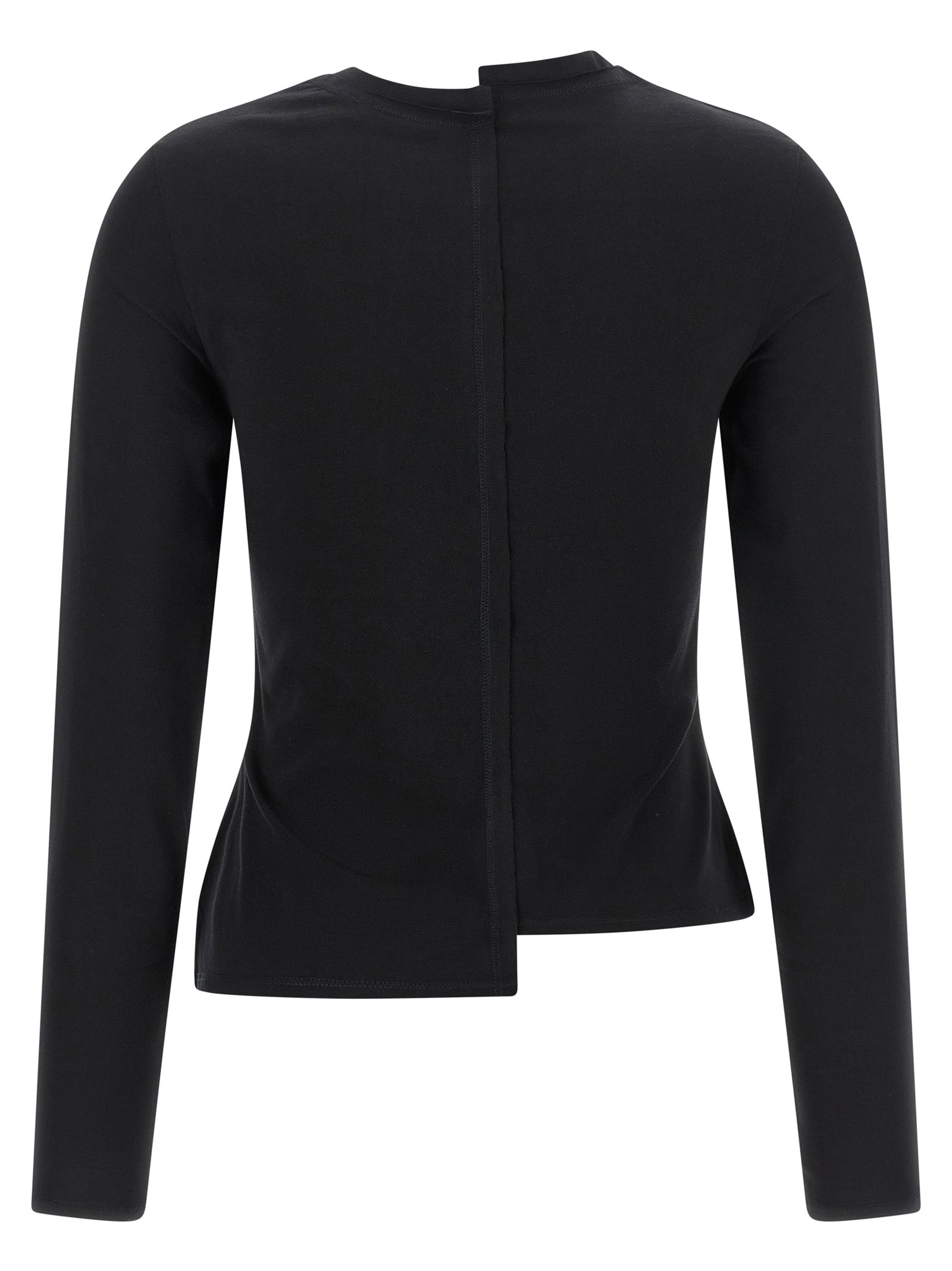 T-Shirt by Y-3 for women in cotton black showcases a dramatic silhouette, elegantly detailed with a dramatic split neckline and for a truly dramatic finish.