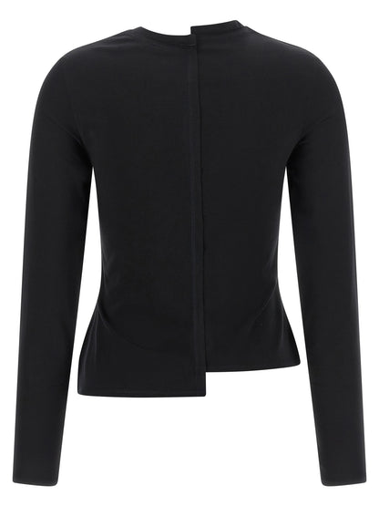 T-Shirt by Y-3 for women in cotton black showcases a dramatic silhouette, elegantly detailed with a dramatic split neckline and for a truly dramatic finish.