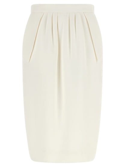Skirt by Stella McCartney for women in stretch polyester ivory & white features a captivating silhouette, showcasing the captivating Women's Pencil Stretch Polyester Midi Skirt design with a sophisticated midi for a captivating look.