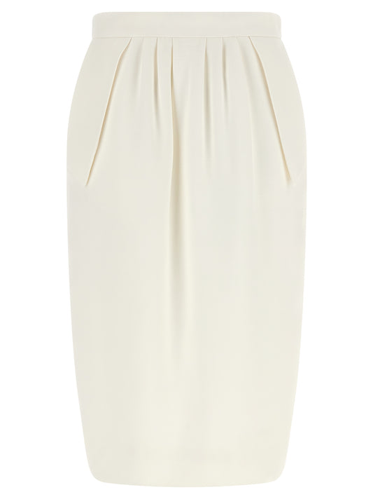 Skirt by Stella McCartney for women in stretch polyester ivory & white features a captivating silhouette, showcasing the captivating Women's Pencil Stretch Polyester Midi Skirt design with a sophisticated midi for a captivating look.