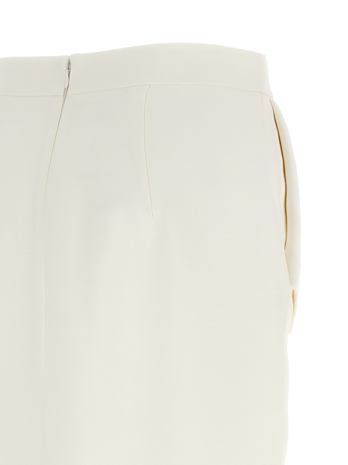 Skirt by Stella McCartney for women in stretch polyester ivory & white features an tailored silhouette, artfully capturing the essence of Women's Pencil Stretch Polyester Midi Skirt in a sophisticated midi.