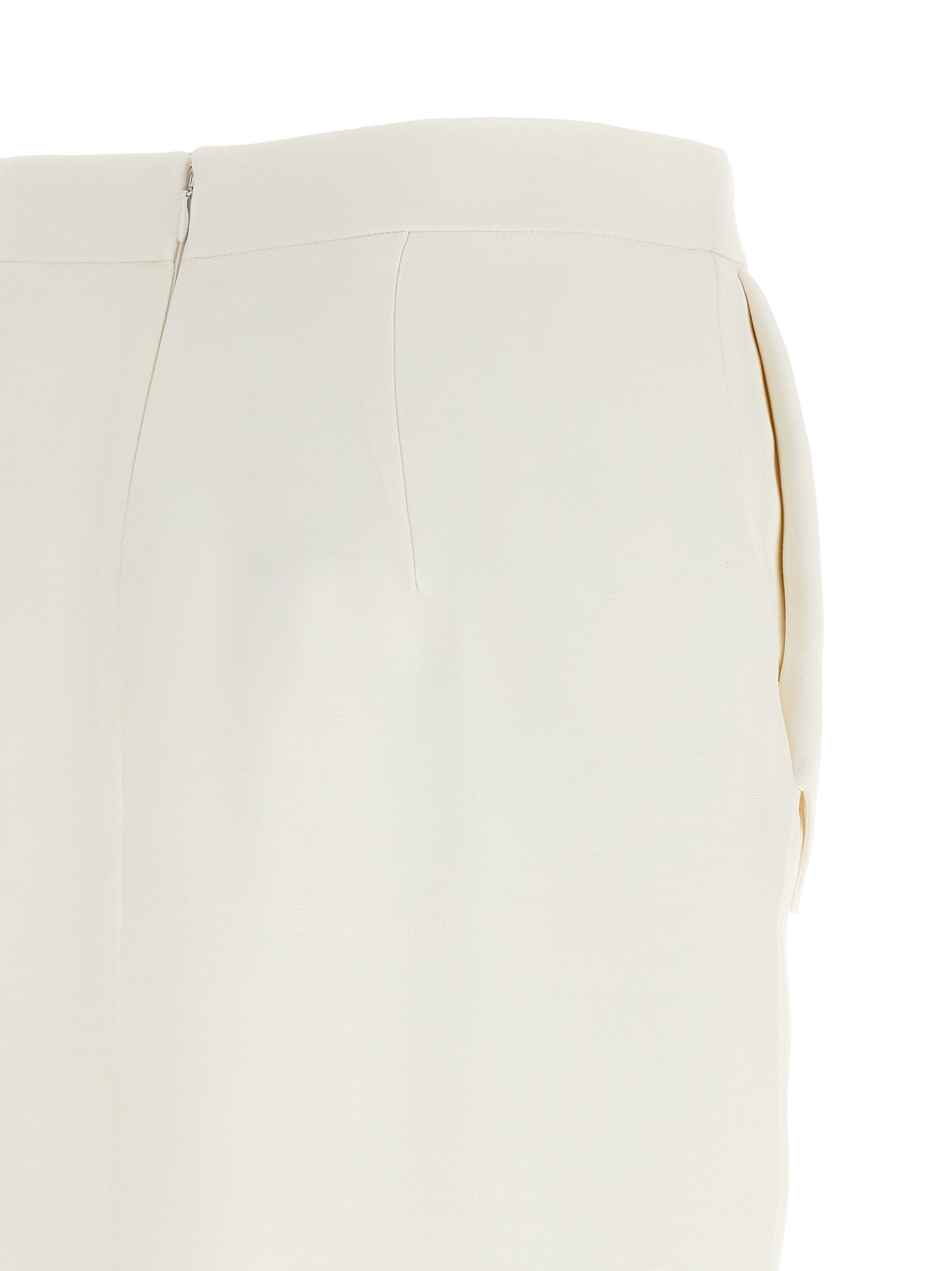 Skirt by Stella McCartney for women in stretch polyester ivory & white features an tailored silhouette, artfully capturing the essence of Women's Pencil Stretch Polyester Midi Skirt in a sophisticated midi.