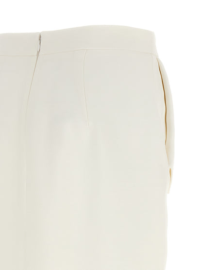 Skirt by Stella McCartney for women in stretch polyester ivory & white features an tailored silhouette, artfully capturing the essence of Women's Pencil Stretch Polyester Midi Skirt in a sophisticated midi.