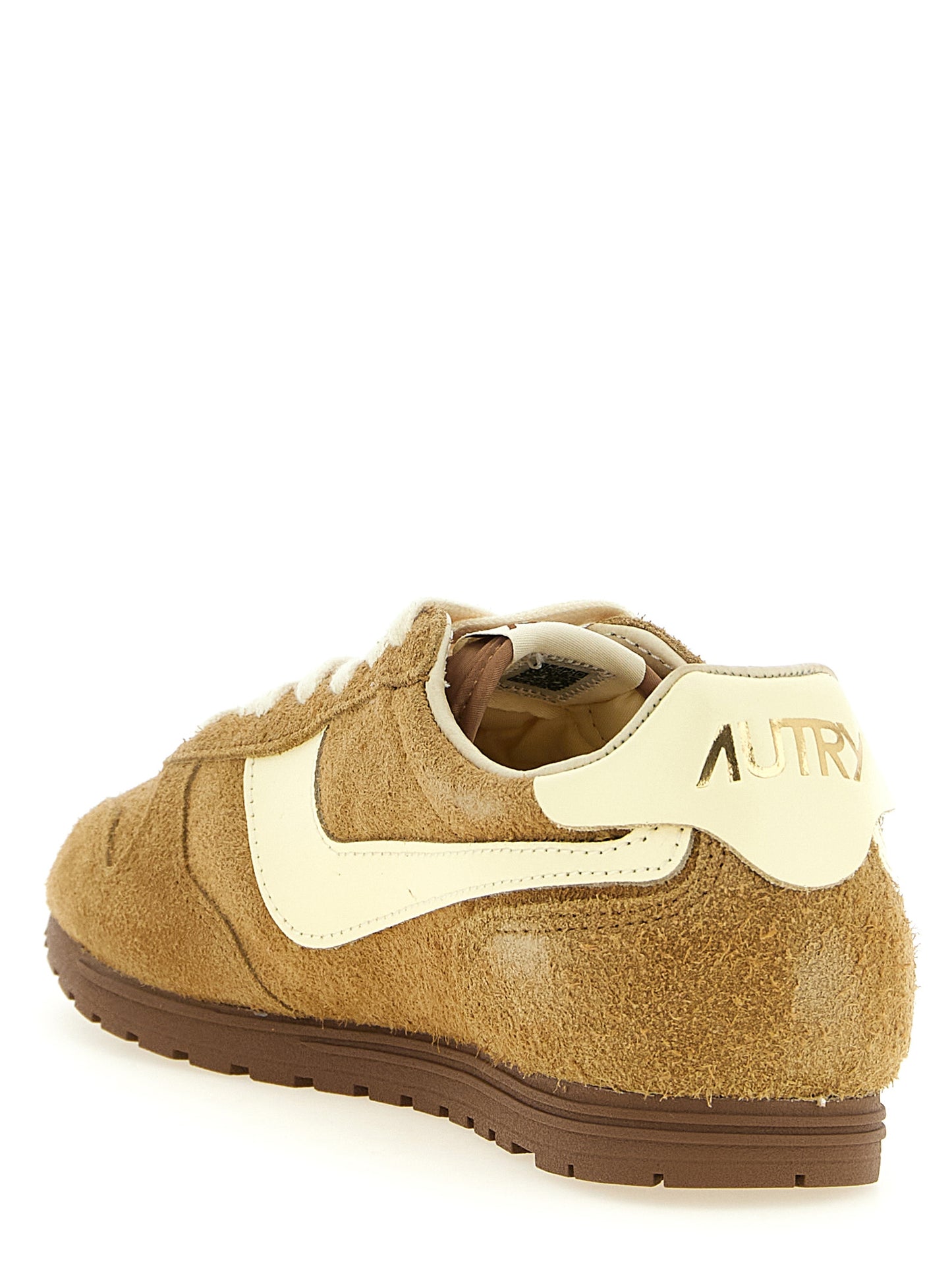 Athletic Sneakers Autry women nylon & cowhide suede leather brown & signature featuring a avant-garde Women's Low Top Nylon & Cowhide Suede Leather Athletic Sneakers design with a avant-garde low-top style for a refined finish.