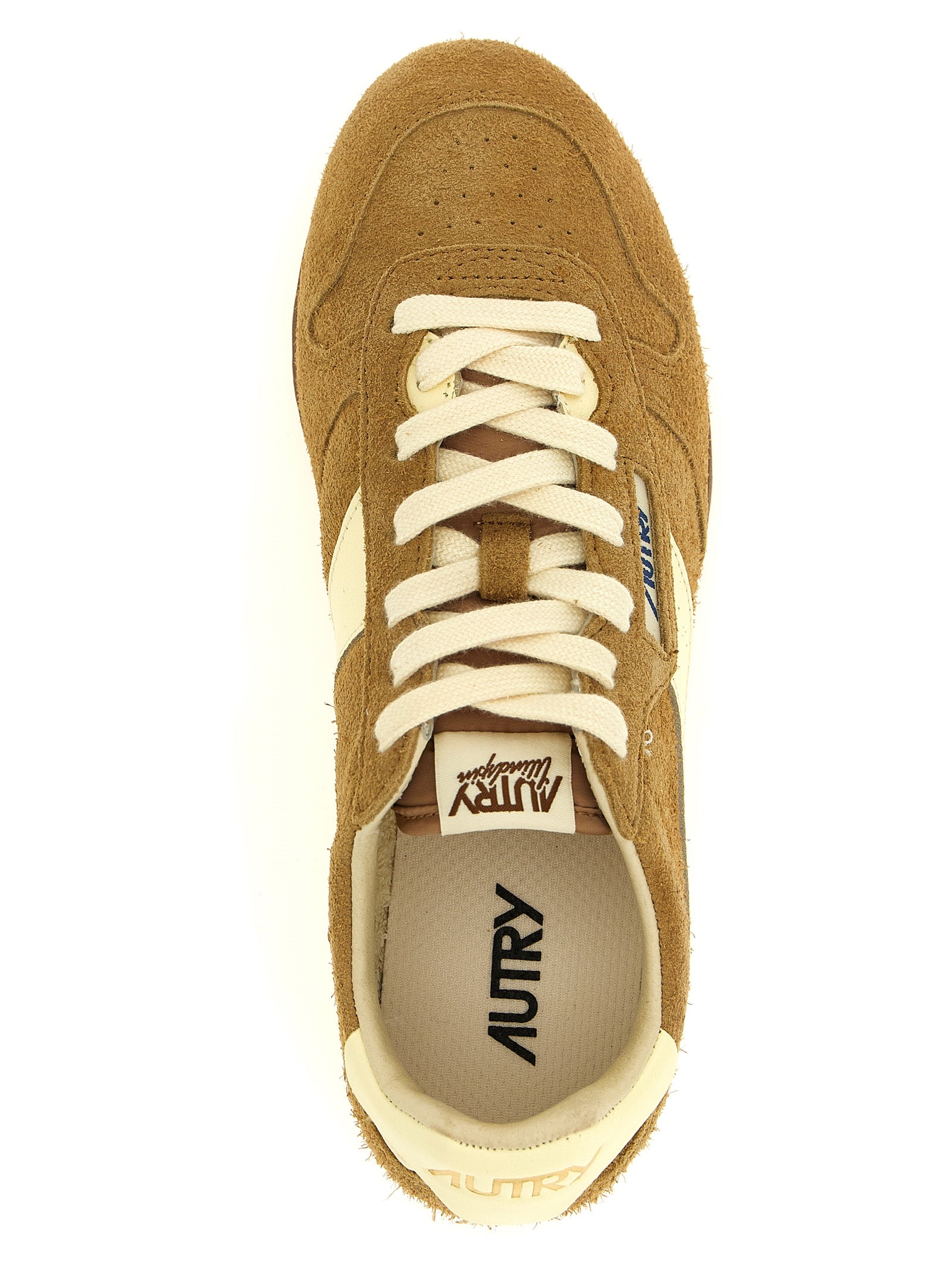 Athletic Sneakers by Autry for women in nylon & cowhide suede leather brown & signature features an timeless silhouette from the Women's Low Top Nylon & Cowhide Suede Leather Athletic Sneakers collection, showcasing a timeless low-top style for a timeless look.