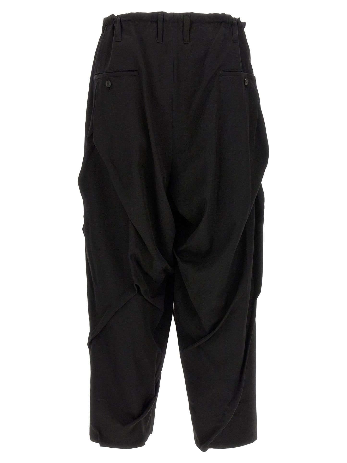 Casual Pants by Yohji Yamamoto for men in wool black features an sartorial wide and long with a cut for a sartorial finish.
