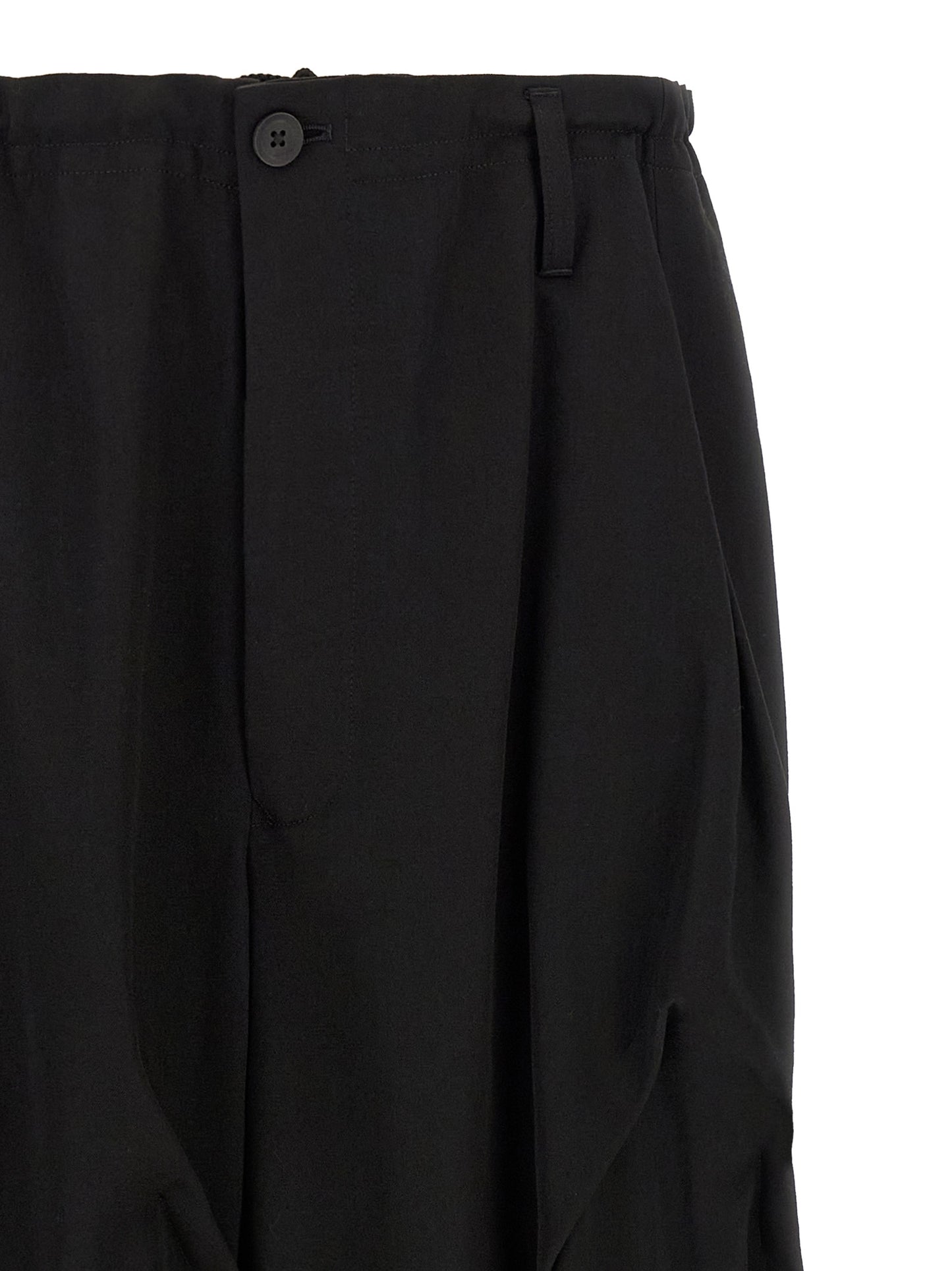 Casual Pants by Yohji Yamamoto for men in wool black features a refined silhouette with a refined wide, defined by a and a refined long for a refined finish.