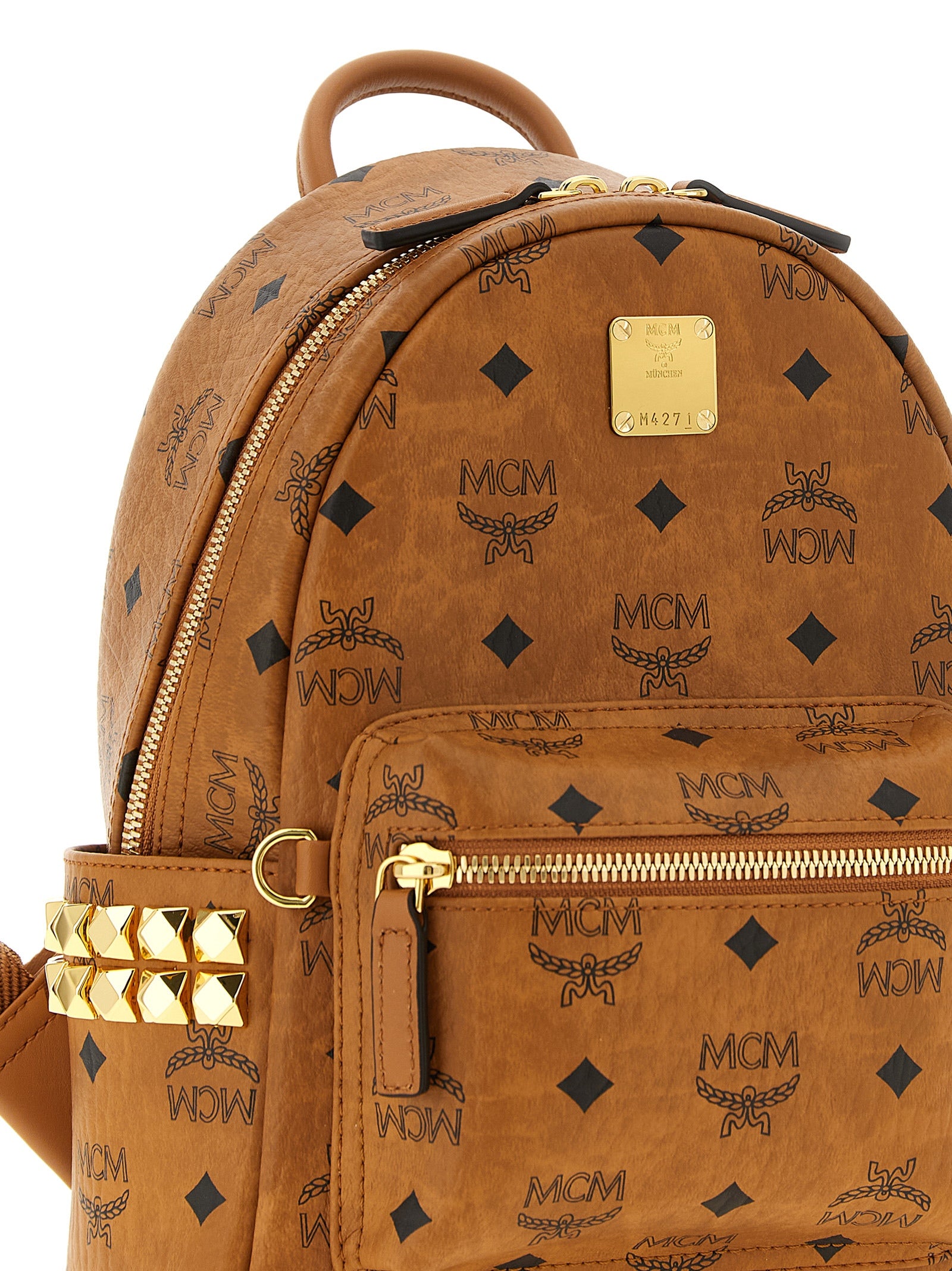 Mini Backpack by MCM for women in nappa polyester polyethylene polyurethane leather brown, gold & monogram showcases a urban-chic Visetos Nappa Polyester Polyethylene Polyurethane Leather Mini Backpack design, featuring a secure with urban-chic and versatile backpack-strap & adjustable-strap.