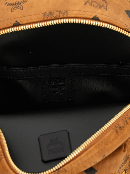 Mini Backpack by MCM for women in nappa polyester polyethylene polyurethane leather brown, gold & monogram features a fashionable silhouette, showcasing the Visetos Nappa Polyester Polyethylene Polyurethane Leather Mini Backpack design with a secure , ample , and versatile backpack-strap & adjustable-strap.