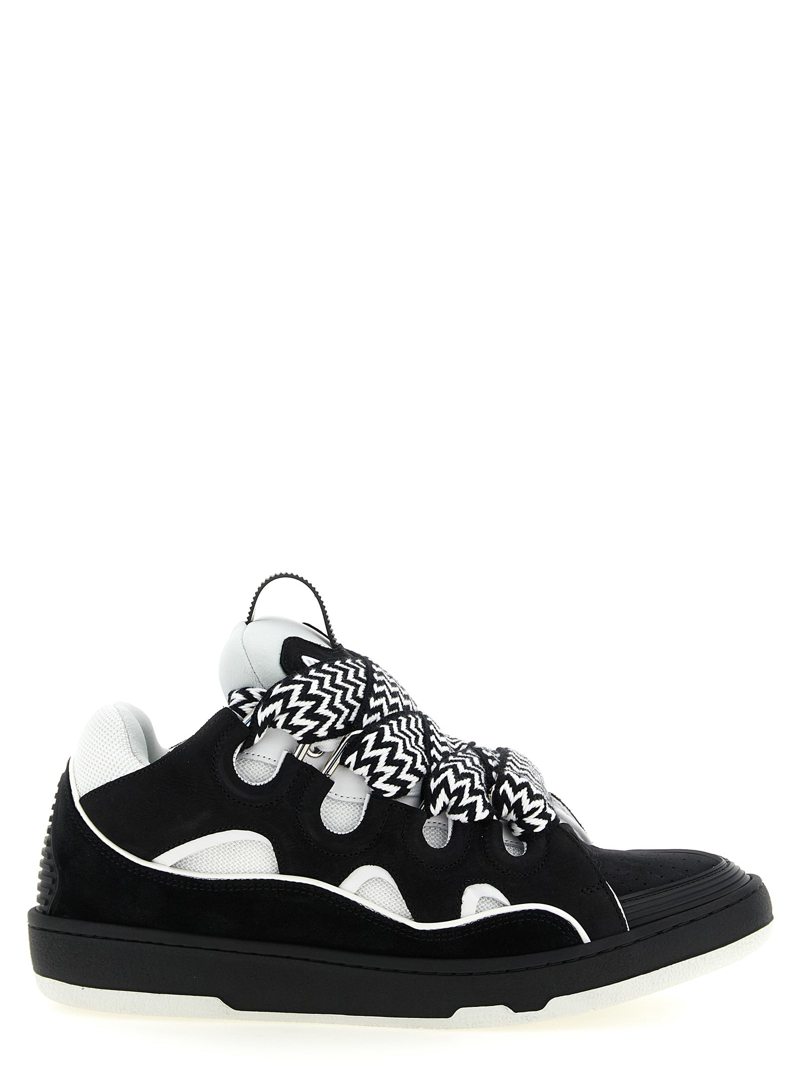 Sneakers by Lanvin for men in polyester & suede calfskin leather bicolour, black, white & herringbone features a chic design, perfectly showcasing the chic chunky style of this Men's Chunky Polyester & Suede Calfskin Leather Sneakers.