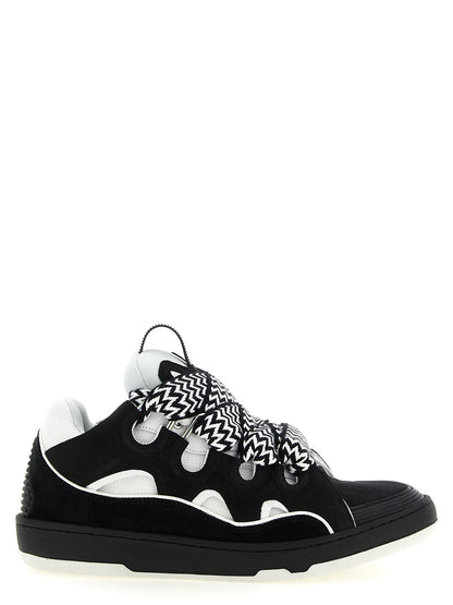 Sneakers by Lanvin for men in polyester & suede calfskin leather bicolour, black, white & herringbone features a chic design, perfectly showcasing the chic chunky style of this Men's Chunky Polyester & Suede Calfskin Leather Sneakers.